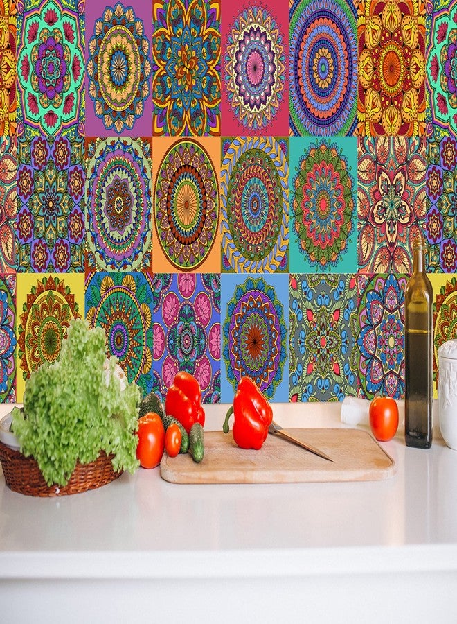 Ambiyaa Set Of 36 Mandala Tiles Stickers 6X6 Inch For Furniture Wall Stairs Bathroom & Kitchen Self Adhesive Easy To Apply Just Peel & Stick, Vinyl, Floor - Image 1